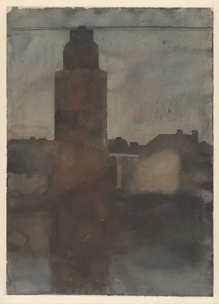 De voet van de Montelbaanstoren, bij avond av Willem Witsen