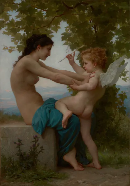 A Young Girl Defending Herself against Eros av William Bouguereau