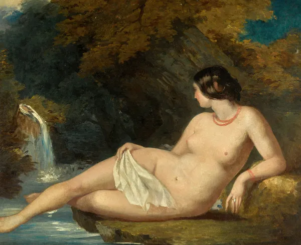 Reclining Female Nude By A Waterfall av William Etty