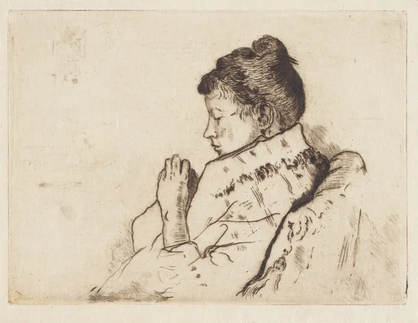 Naaiwerk – Vrouw in profiel av Alfred William Finch