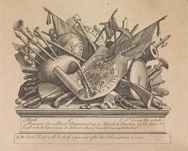 Subscription Ticket for The March to Finchley av William Hogarth