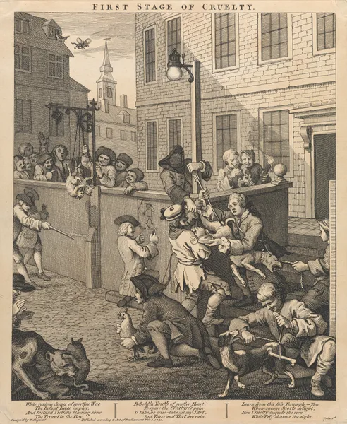 The First Stage of Cruelty; First, Children Torturing Animals av William Hogarth