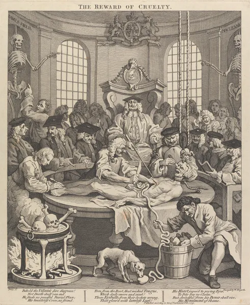 The Four Stages of Cruelty; The Reward of Cruelty (Anatomy Theatre) av William Hogarth