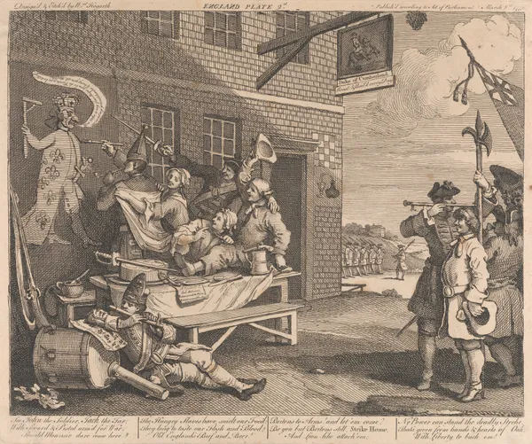 The Invasion, Plate II; England av William Hogarth