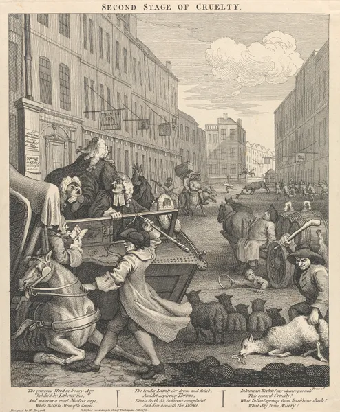 The Second Stage of Cruelty; Second, Coachman Beating a Fallen Horse av William Hogarth