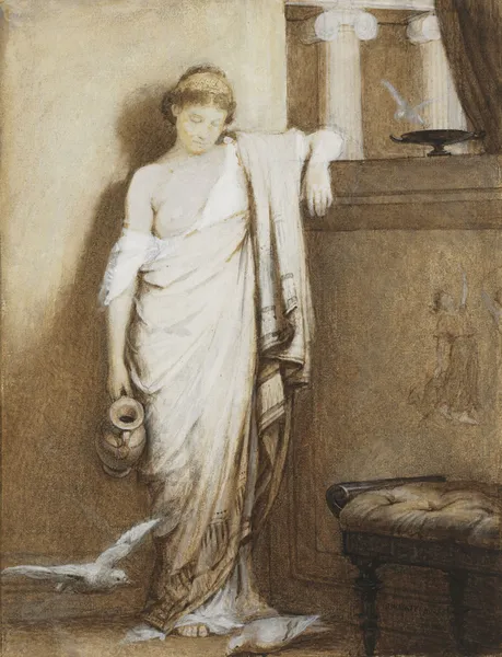 A young Roman woman in a classical interior av John William Waterhouse