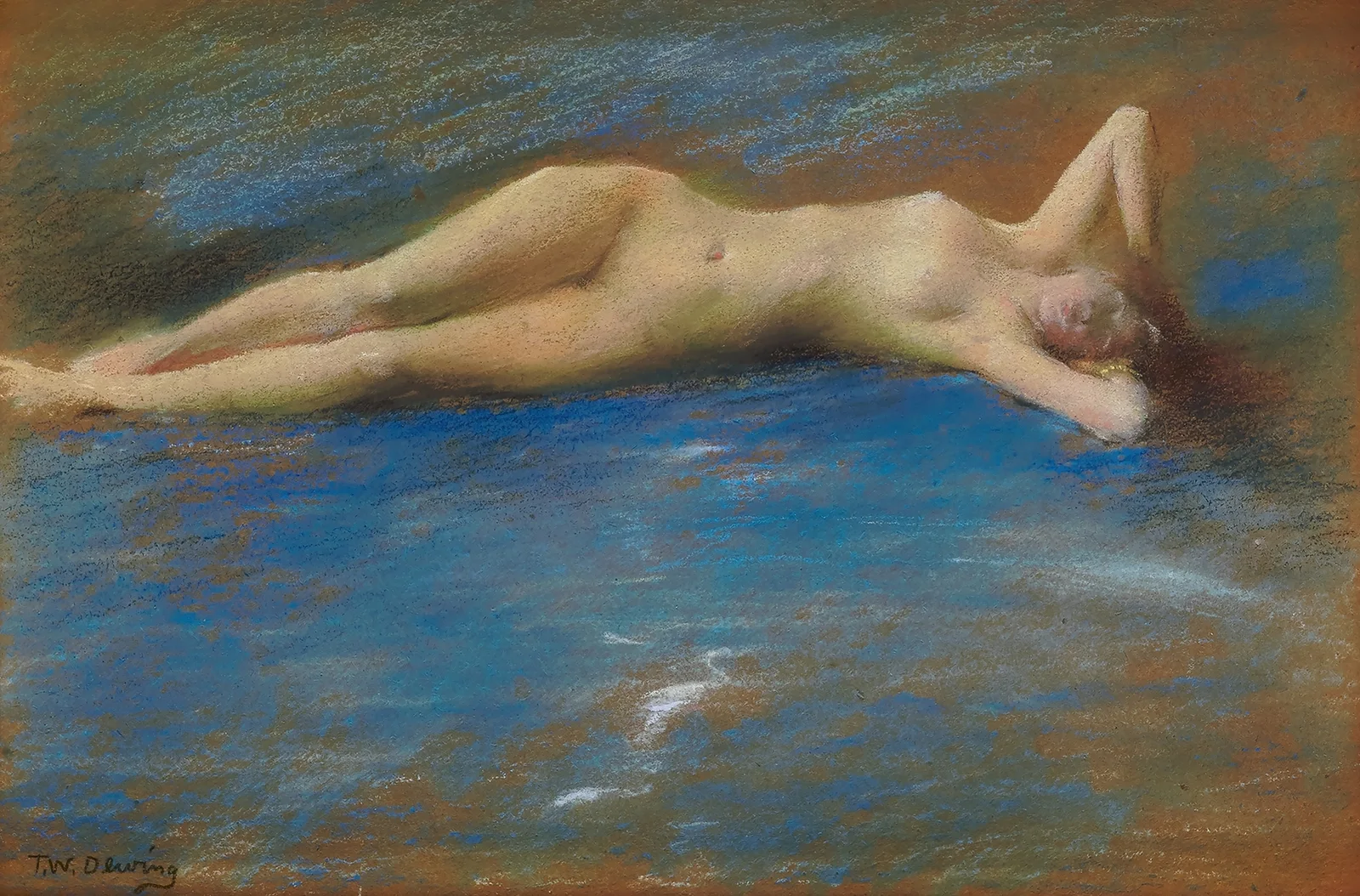 Reclining Nude Figure of a Girl av Thomas Wilmer Dewing