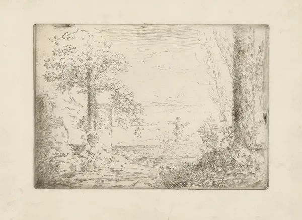 Nymphe assise accoudée au pied d’un arbre av Ker-Xavier Roussel